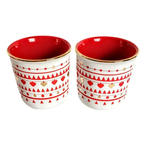 Davids Tea Coffee Xmas Mug Lot 2 Cherry Red Holiday Nordic 13 oz Ceramic New - Picture 5 of 7